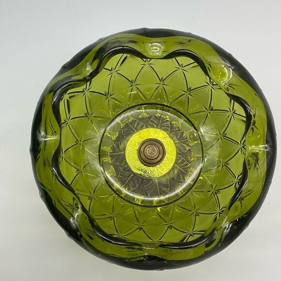 Indiana Glass Metal Footed Diamond Duette Avocado Green Quilted Candy Di… - Picture 4 of 7